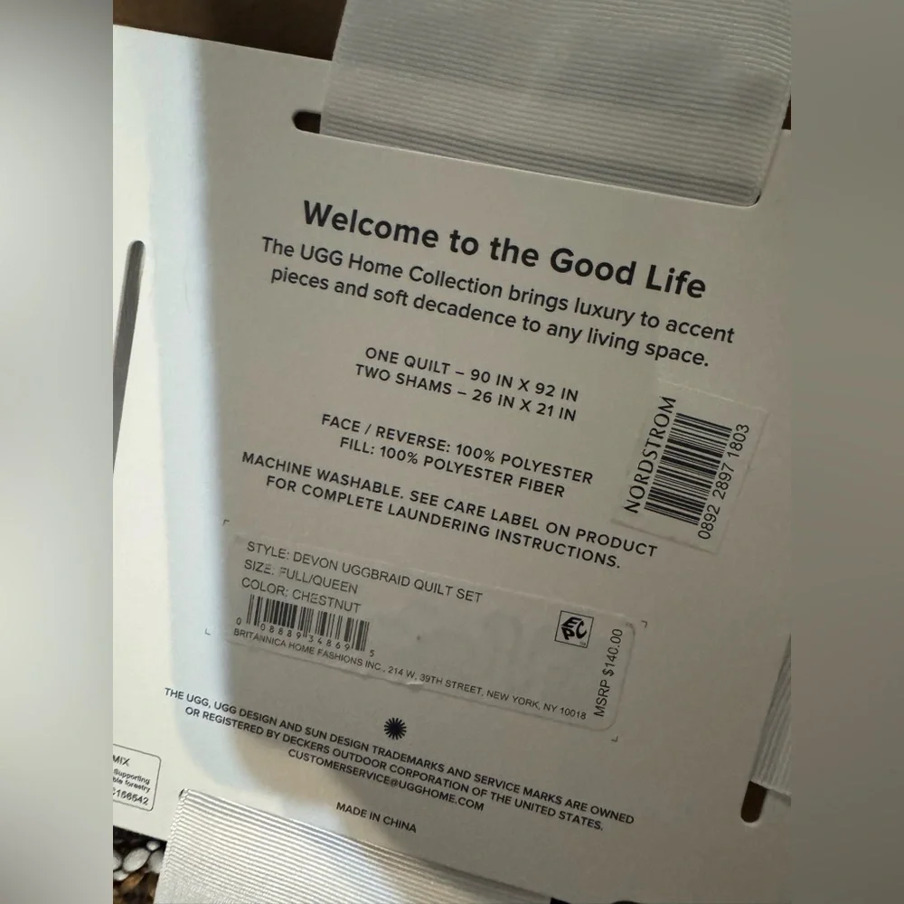 UGG Devon UGGBraid Quilt Set New